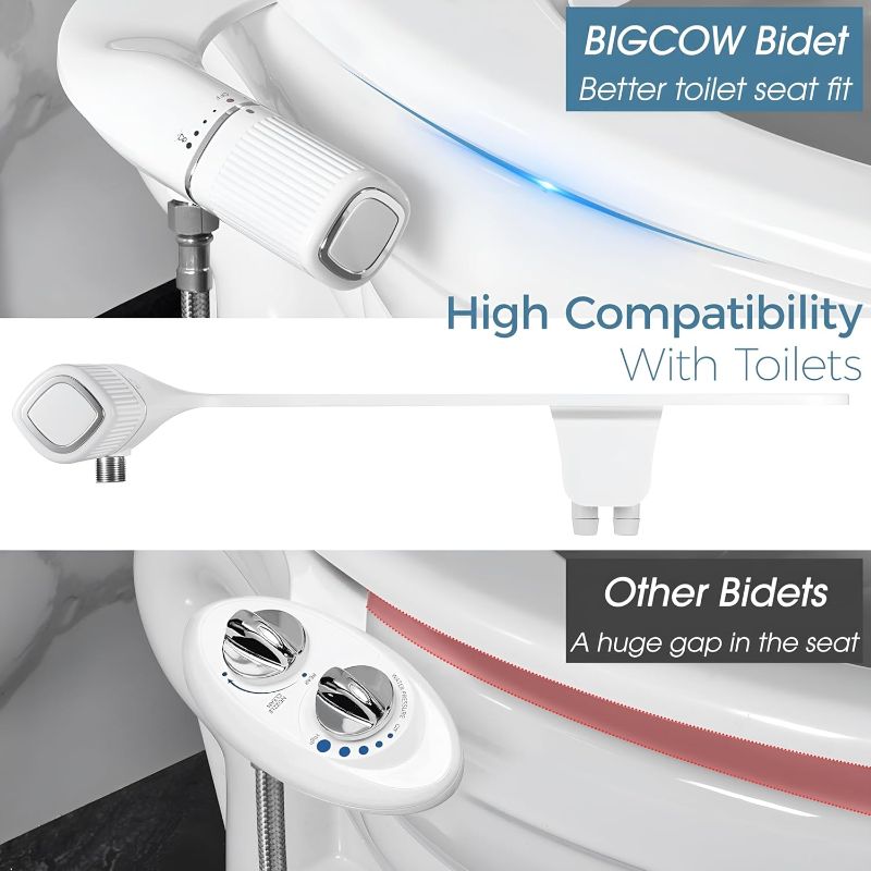 Photo 1 of BIGCOW Ultra-Slim Bidet Attachment for Toilet - Dual Nozzle (Frontal & Rear Wash) with Adjustable Cold Water Pressure and Stainless Steel Inlet - Hygienic Solution for Fresh Cleanliness