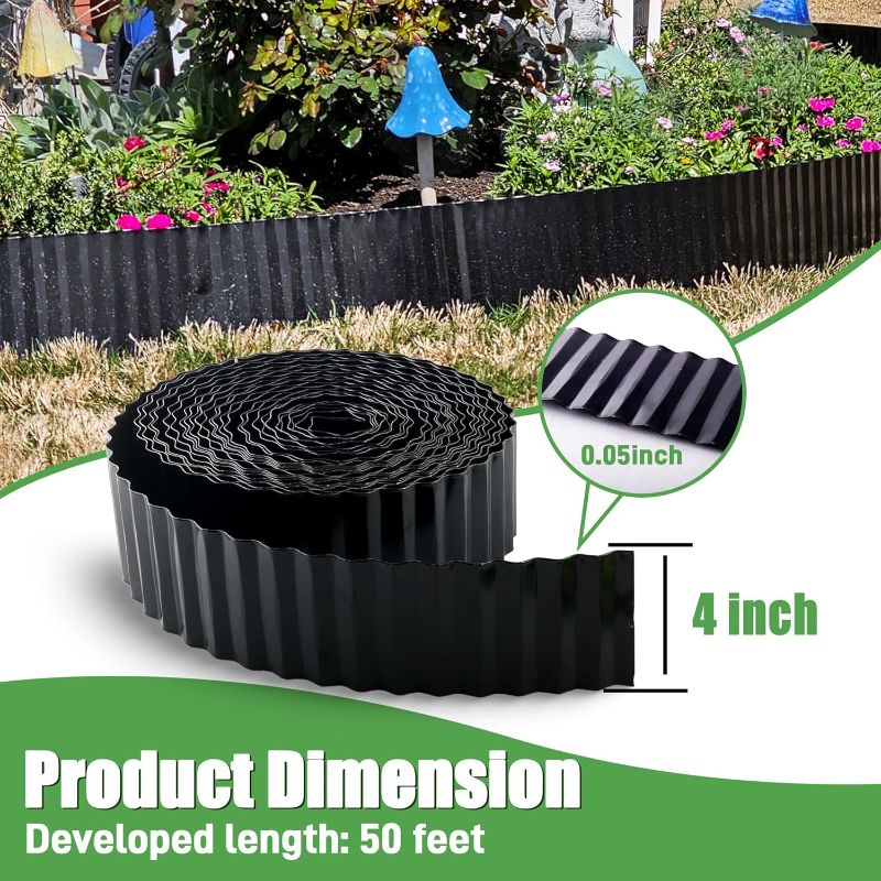 Photo 1 of Metal Corrugated Garden Edging, 4" x 50Ft Landscape Edging for DIY Flower Beds, Flexible Bender Border for Lawn, Garden and Yard, Sturdy Galvanized Garden Edging, Black






















































































