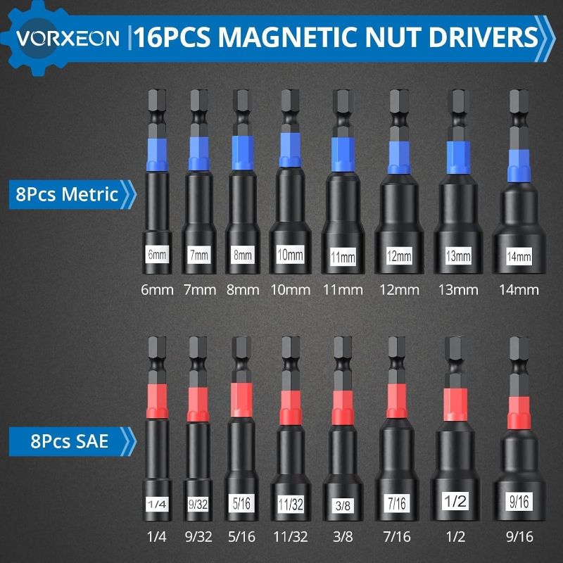 Photo 1 of Magnetic Nut Driver Set Metric and SAE Length 65 mm, 23 PCS Impact Drill Driver Bit Set With Socket And Wrenche Adapters, Quick Release Extention, 6 mm to 14 mm And 1/4" to 9/16 "