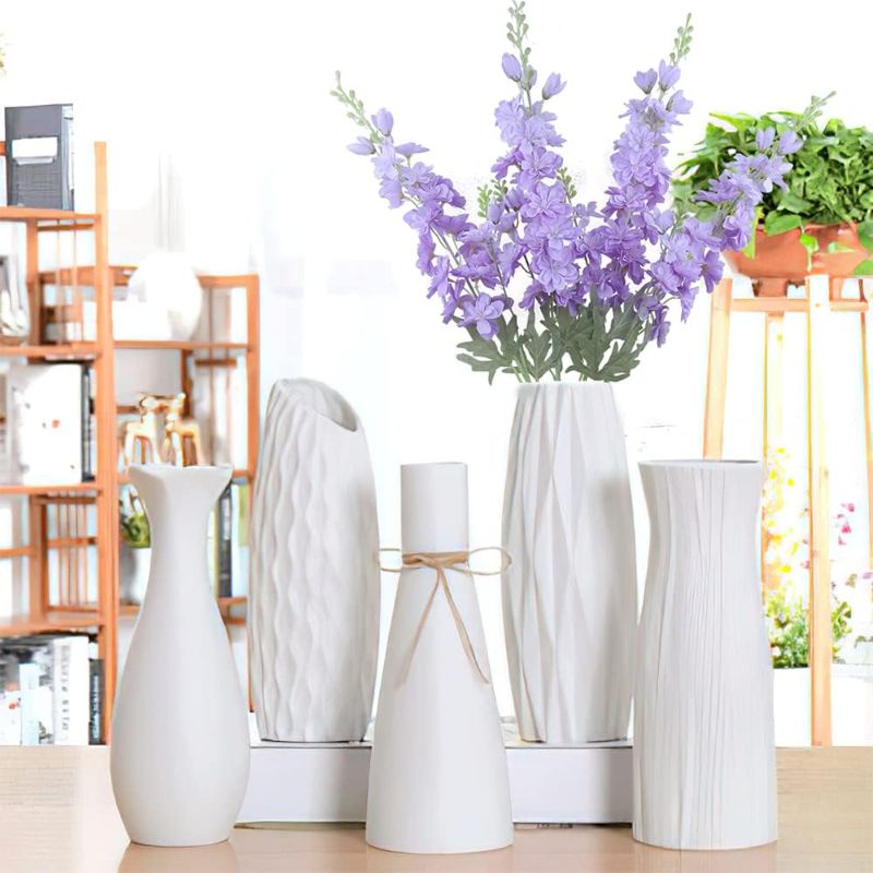 Photo 1 of FERIAL Purple Artificial Delphinium Flowers Silk Larkspur Flowers Faux Snapdragon Long Stem Fake Plant Spray Arrangement for Home Office Garden Wedding Table Vase Decor (Purple)