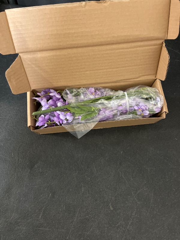 Photo 1 of FERIAL Purple Artificial Delphinium Flowers Silk Larkspur Flowers Faux Snapdragon Long Stem Fake Plant Spray Arrangement for Home Office Garden Wedding Table Vase Decor (Purple)