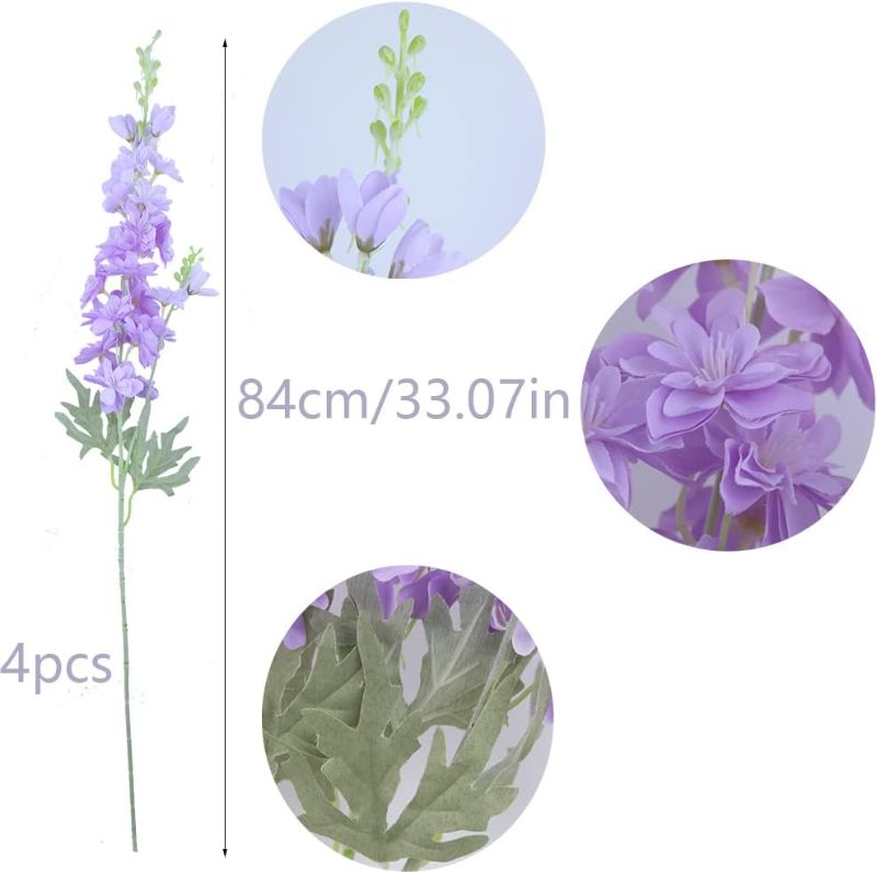 Photo 1 of FERIAL Purple Artificial Delphinium Flowers Silk Larkspur Flowers Faux Snapdragon Long Stem Fake Plant Spray Arrangement for Home Office Garden Wedding Table Vase Decor (Purple)