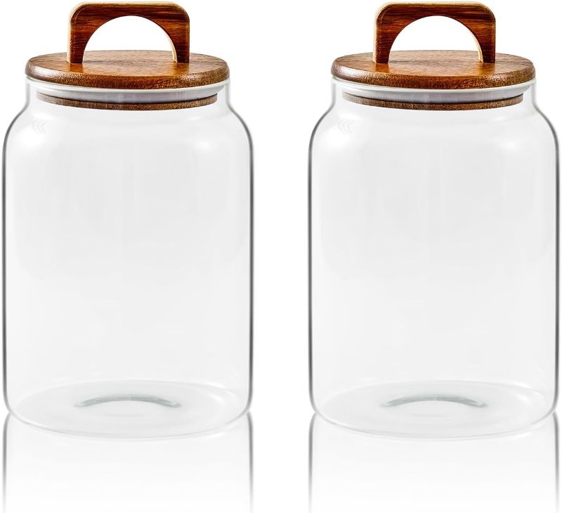 Photo 1 of Sweejar Glass Jars for Laundry Room Organization, 90 ounce Laundry Pods Container, Glass Food Storage Jars with Airtight Lid, 2 Pack, Hand Lid