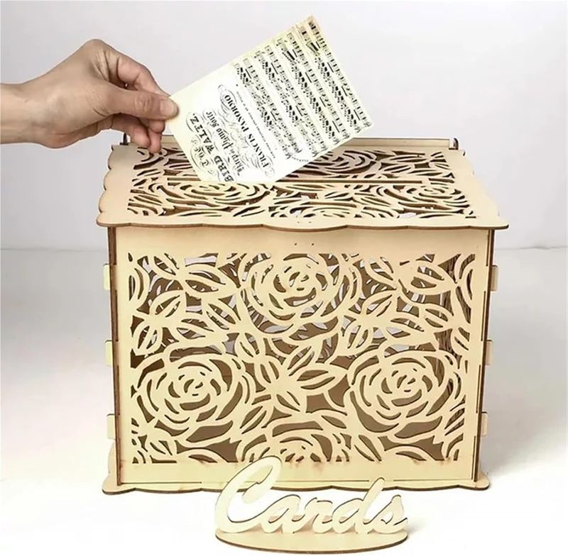 Photo 1 of DIY Country Wedding Card Box Wooden Money Large Box with Lock Mariage Invitation Card Box Wedding Decoration Supplies