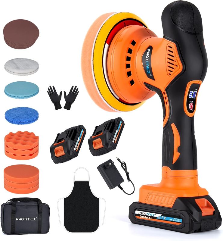 Photo 1 of Cordless Car Buffer Polisher w/ 2x2000mAh 21V Batteries, 6 Inch Car buffer Waxer Kit, Car Polishing Machine w/ Extra 18 PCS Attachments & 6 Variable Speed, Car Buffer Polisher for Car Detailing