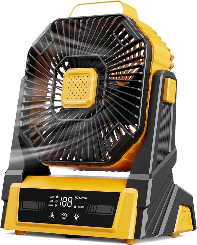 Photo 1 of KopBeau Portable Camping Fan with Lights, 20000mAh Rechargeable Battery Operated Fan, Battery Powered Outdoor Beach Tent with 3 Speeds & Hook, Personal USB Table for Camping Accessories