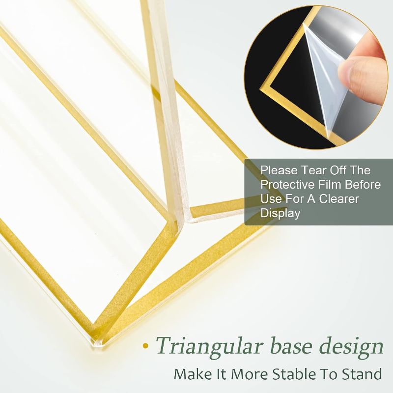 Photo 1 of 12 Pieces Gold Frames Clear Acrylic Sign Holder Double Sided Menu Display Stand with Gold Borders 2mm Table Number Holder for Wedding Recipe Cards Photo Display(Horizontal Vertical,4 x 6 Inch)
