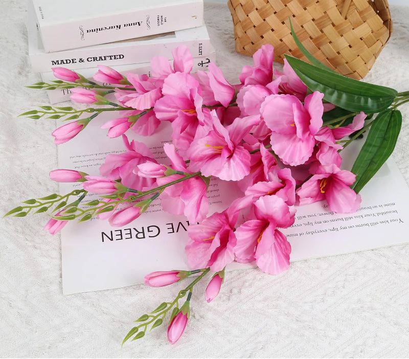 Photo 1 of 3 Bundles Gladiolus Artificial Flowers 10 Heads 26.38" Fake Flowers Faux Gladiolus for Wedding Centerpieces, Home Table Party Decor(Pink)