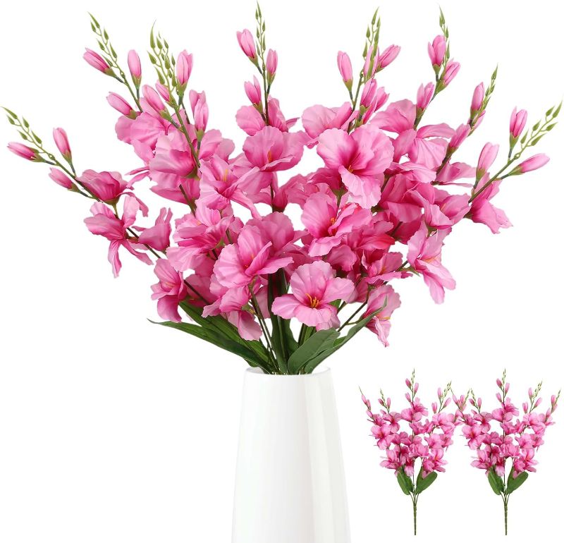 Photo 1 of 3 Bundles Gladiolus Artificial Flowers 10 Heads 26.38" Fake Flowers Faux Gladiolus for Wedding Centerpieces, Home Table Party Decor(Pink)