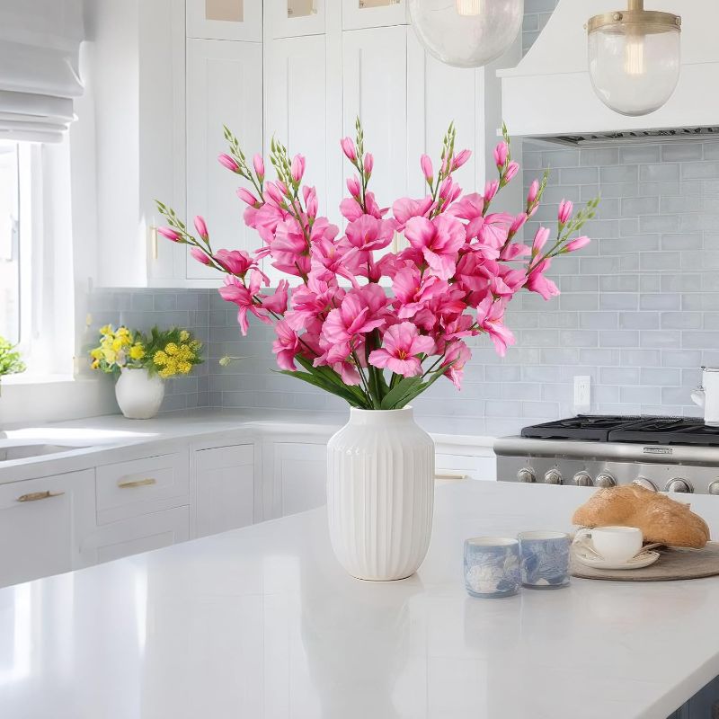 Photo 1 of 3 Bundles Gladiolus Artificial Flowers 10 Heads 26.38" Fake Flowers Faux Gladiolus for Wedding Centerpieces, Home Table Party Decor(Pink)