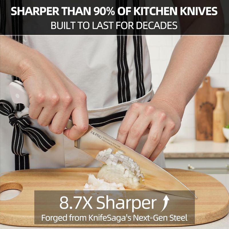 Photo 1 of Kitchen Knife Block Set, 15-Piece Enduring Ultra Sharp Knife Set, Japanese High Carbon Stainless Steel, Premium Forged Knives for Kitchen and Professional Chefs, White