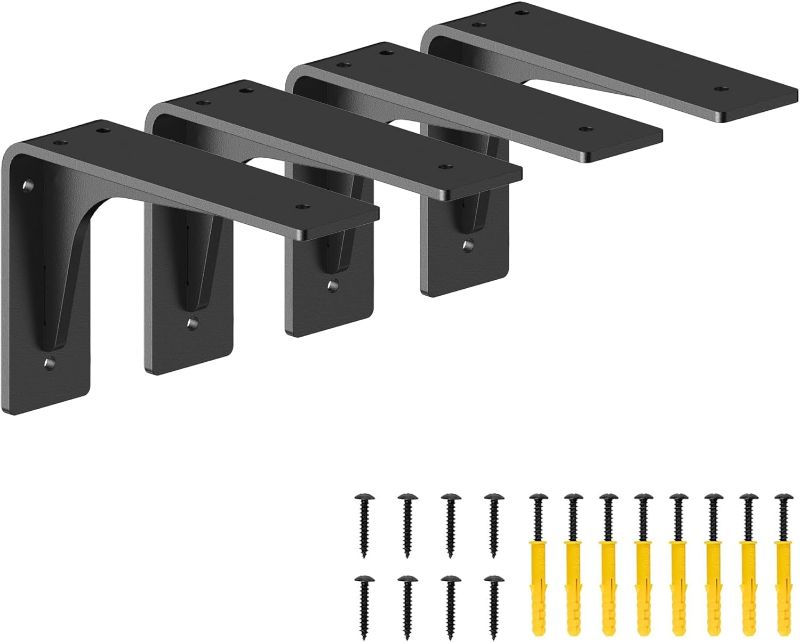 Photo 1 of 6 INCHx 4 INCH (with Brace Shelf Support Bracket Heavy Duty, L Shelf Brackets ,max Load 300lbs, , Metal Brackets for Shelves, Counter Bracket ,Corner Brace,Pack of 4