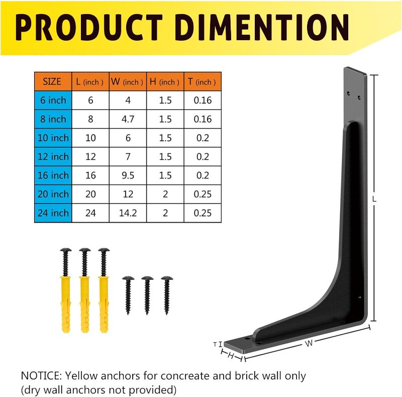 Photo 1 of 6 INCHx 4 INCH (with Brace Shelf Support Bracket Heavy Duty, L Shelf Brackets ,max Load 300lbs, , Metal Brackets for Shelves, Counter Bracket ,Corner Brace,Pack of 4
