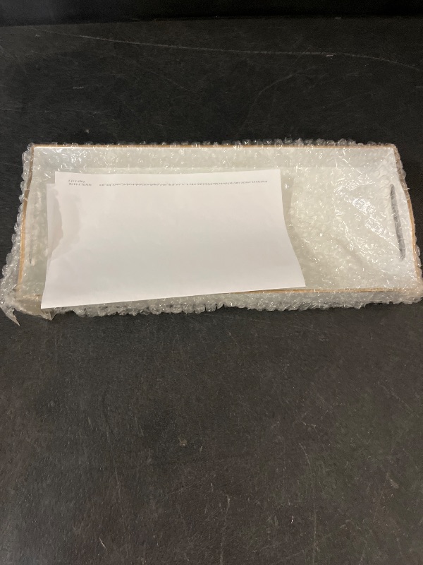 Photo 1 of Gifturbo White Bathroom Vanity Tray,Gold Edged Decorative Tray with Handles, Small Rectangular Counter Tray for Perfume, Candle, Jewelry, Cosmetics
