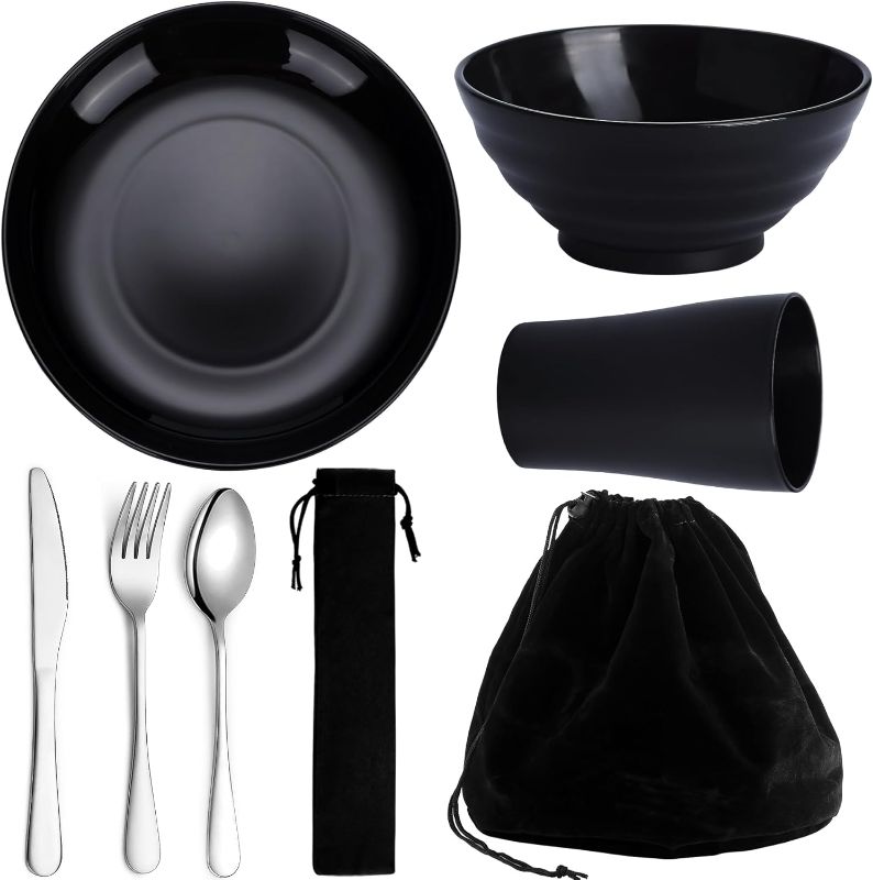 Photo 1 of Kyraton Camping Utensils, Portable Travel Silverware Set With Reusable Light Weight Mug, Bowls and Plate, Stainless Steel Cutlery Set, Camping Mess Kit for 1 Person