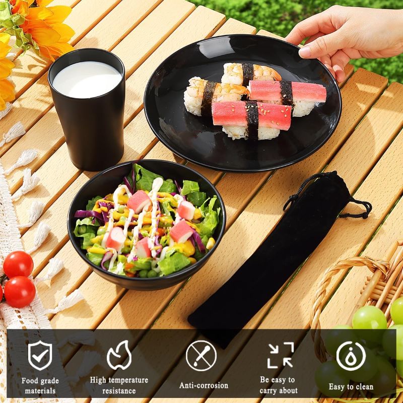 Photo 1 of Kyraton Camping Utensils, Portable Travel Silverware Set With Reusable Light Weight Mug, Bowls and Plate, Stainless Steel Cutlery Set, Camping Mess Kit for 1 Person