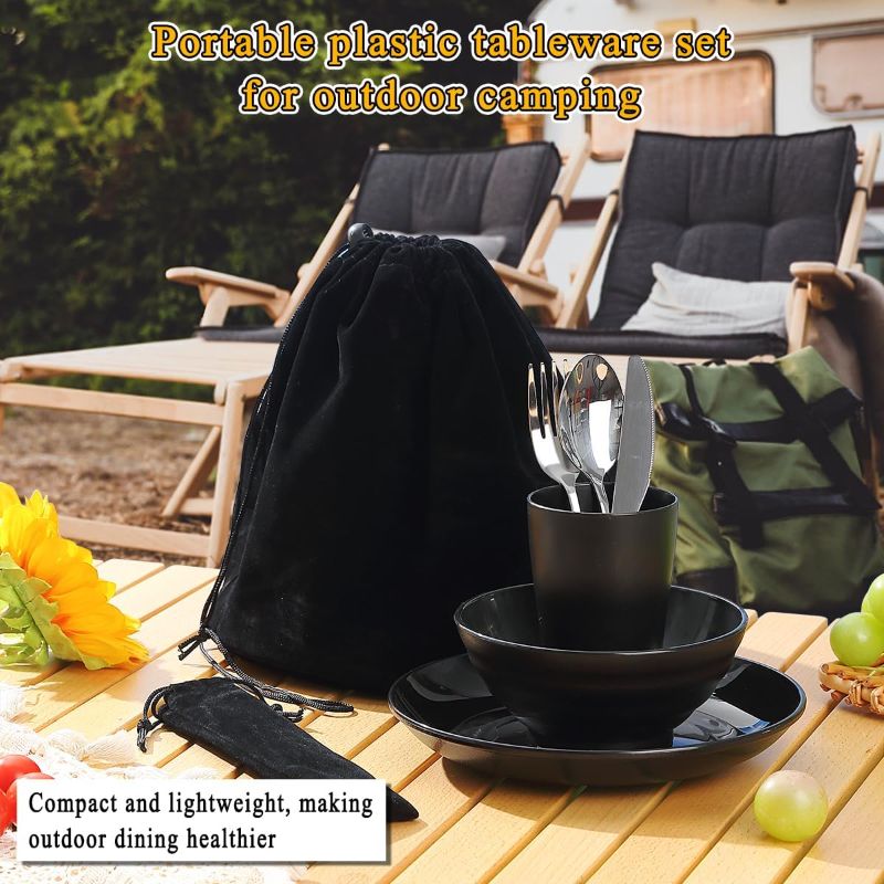 Photo 1 of Kyraton Camping Utensils, Portable Travel Silverware Set With Reusable Light Weight Mug, Bowls and Plate, Stainless Steel Cutlery Set, Camping Mess Kit for 1 Person
