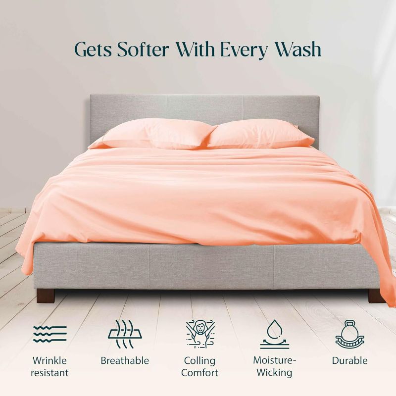 Photo 1 of Queen Size Sheets Hotel Luxury Soft 550-TC Egyptian Cotton - Sheet Set for Queen Size (60x80) Mattress Fits 7-9 Inches Fully Elastic Deep Pocket (Solid, Peach)