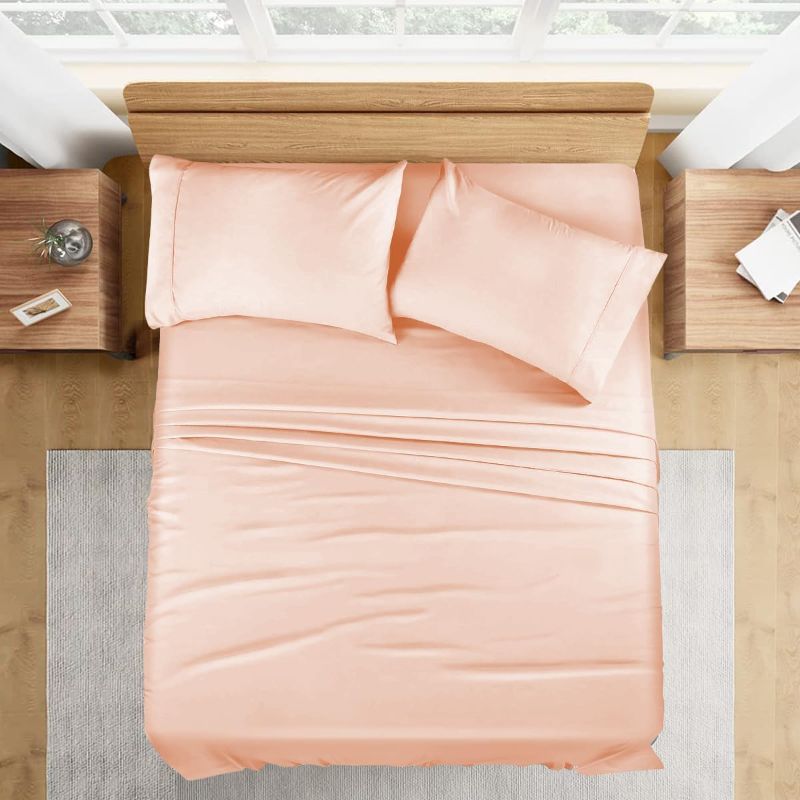 Photo 1 of Queen Size Sheets Hotel Luxury Soft 550-TC Egyptian Cotton - Sheet Set for Queen Size (60x80) Mattress Fits 7-9 Inches Fully Elastic Deep Pocket (Solid, Peach)