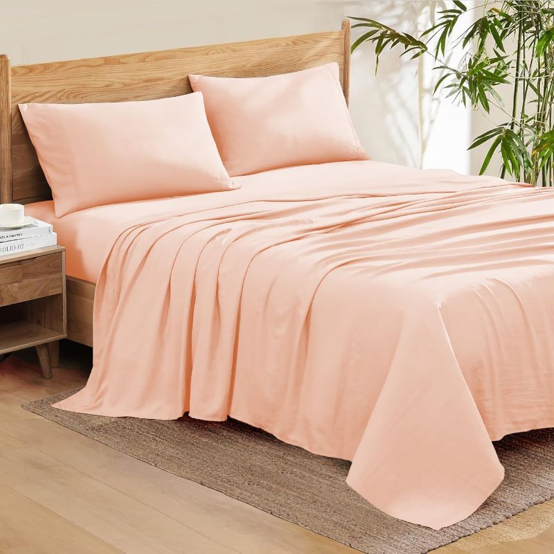Photo 1 of Queen Size Sheets Hotel Luxury Soft 550-TC Egyptian Cotton - Sheet Set for Queen Size (60x80) Mattress Fits 7-9 Inches Fully Elastic Deep Pocket (Solid, Peach)