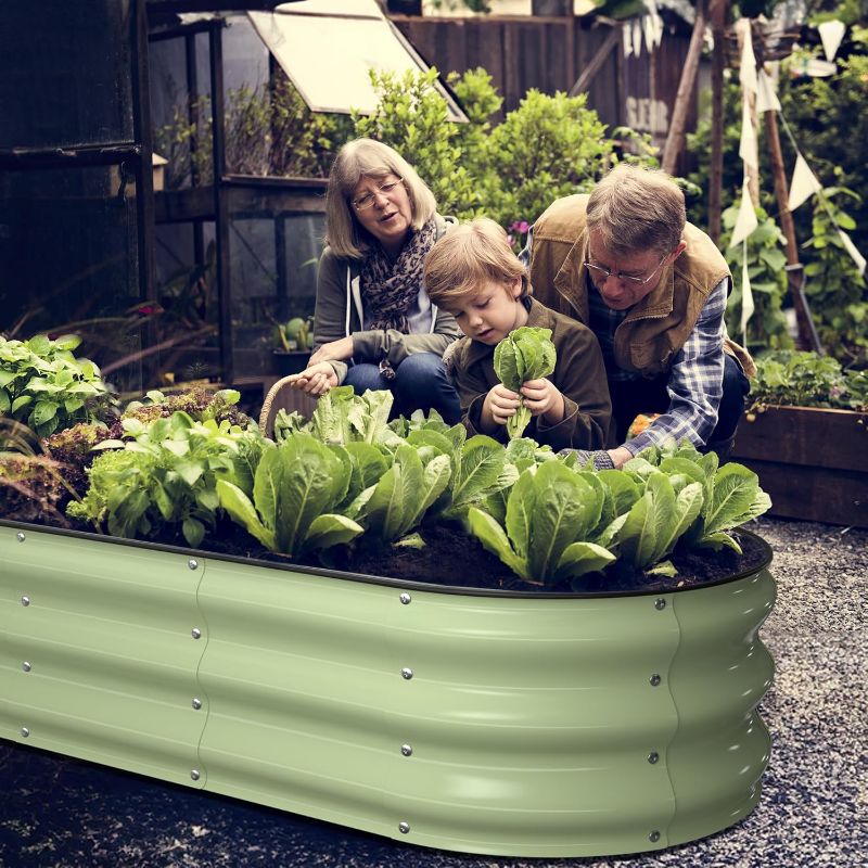 Photo 1 of Raised Garden Bed Kit, 5x2x1 ft Galvanized Planter Box Outdoor with Safety Edging, Large Metal Raised Beds for Gardening Vegetables Flower Fruits (Avocado Green)