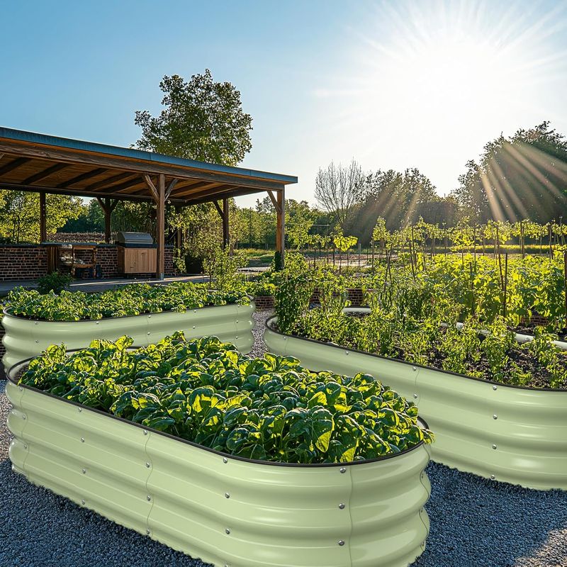 Photo 1 of Raised Garden Bed Kit, 5x2x1 ft Galvanized Planter Box Outdoor with Safety Edging, Large Metal Raised Beds for Gardening Vegetables Flower Fruits (Avocado Green)
