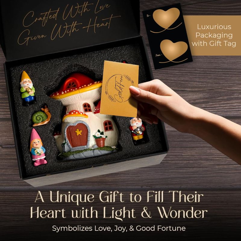 Photo 1 of Solar Garden Gnome Statue Set – Magical Gnome Decor - Solar Light Mushroom House – Hand-Painted Resin Garden Decorations for Indoor & Outdoor – Weather-Proof Yard Ornaments - Unique Outdoor Gifts