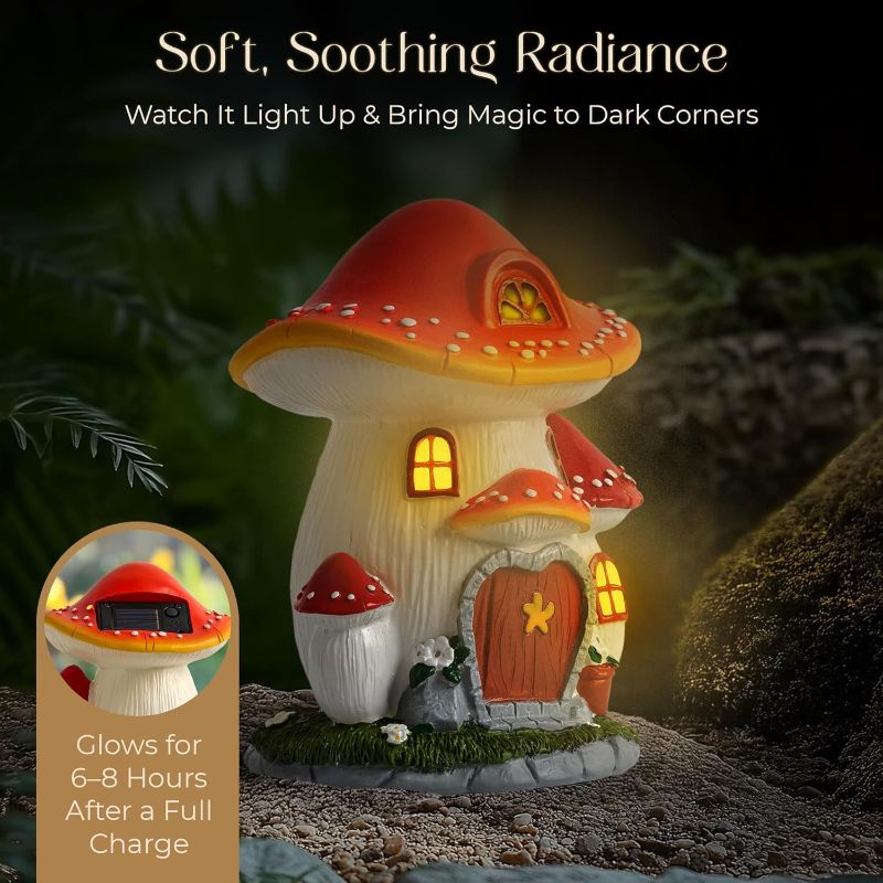 Photo 1 of Solar Garden Gnome Statue Set – Magical Gnome Decor - Solar Light Mushroom House – Hand-Painted Resin Garden Decorations for Indoor & Outdoor – Weather-Proof Yard Ornaments - Unique Outdoor Gifts