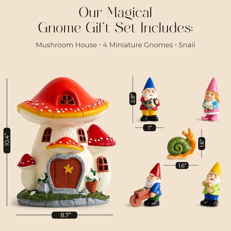 Photo 1 of Solar Garden Gnome Statue Set – Magical Gnome Decor - Solar Light Mushroom House – Hand-Painted Resin Garden Decorations for Indoor & Outdoor – Weather-Proof Yard Ornaments - Unique Outdoor Gifts