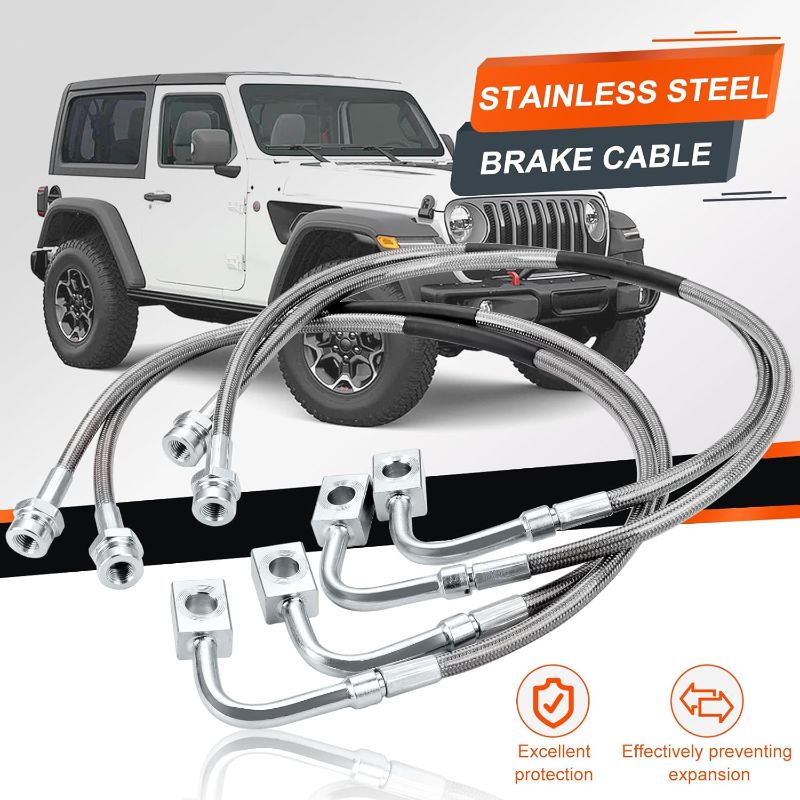 Photo 1 of 89716 Stainless Brake Lines - Front/Rear Stainless Brake Lines Kit Compatible with 2007-2018 4WD Jeep Wrangler JK Unlimited/2 Door 2007-2010 2WD Jeep Wrangler JK Unlimited (4pcs)