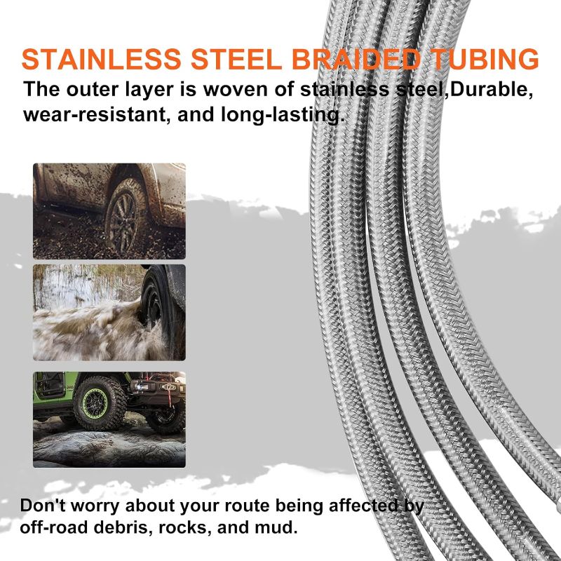 Photo 1 of 89716 Stainless Brake Lines - Front/Rear Stainless Brake Lines Kit Compatible with 2007-2018 4WD Jeep Wrangler JK Unlimited/2 Door 2007-2010 2WD Jeep Wrangler JK Unlimited (4pcs)