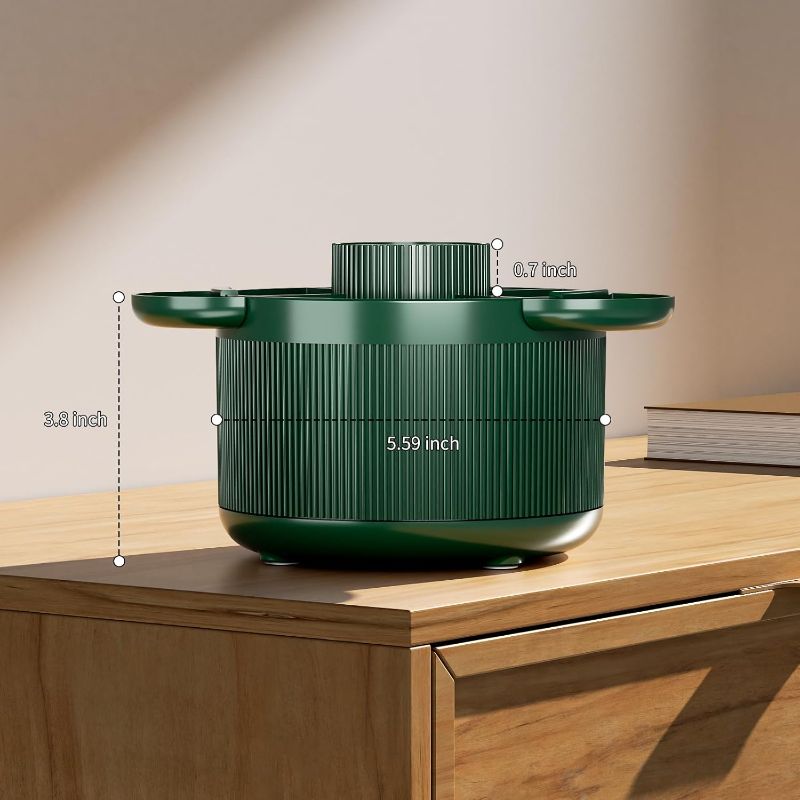 Photo 1 of 360 Degree Rotating Desk Organizer, Pencil Pen Holder with 5 Compartments and Tray Accessories, Desktop Supplies Organizers, Smooth Rotating Pen Holder Apply for Home, Office, School (Dark Green)