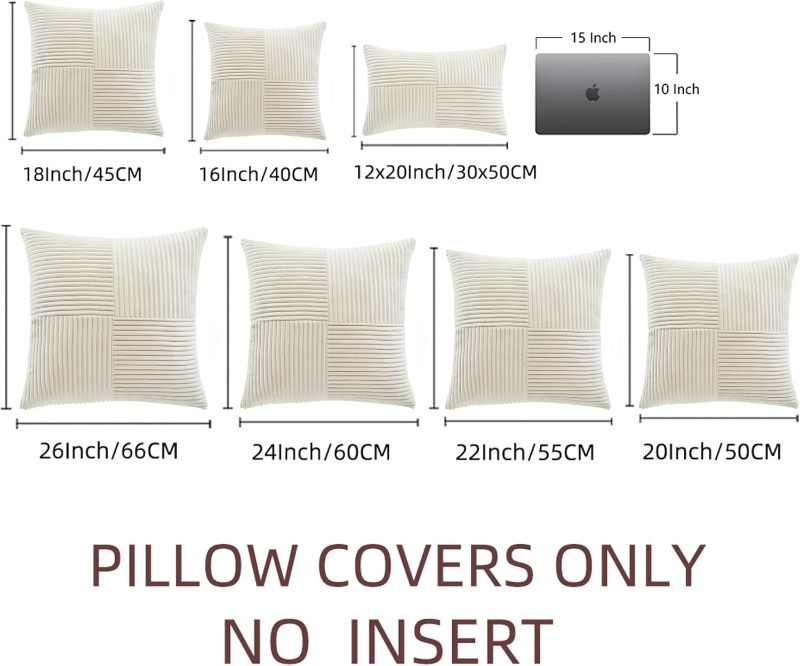 Photo 1 of Fancy Homi 2 Packs Boho Cream Decorative Throw Pillow Covers 18x18 Inch for Living Room Couch Bed Sofa, Rustic Farmhouse Home Decor, Soft Corss Corduroy Patchwork Textured Square Cushion Case 45x45 cm