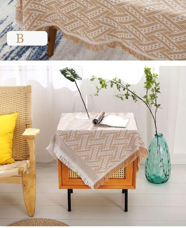 Photo 1 of Topwon Cotton Linen Coffee Table Cloth for Round/Square Tables, Wrinkle-Free & Washable Fringe Tablecloth Tabletop Cover (Coffee)