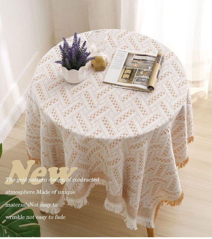 Photo 1 of Topwon Cotton Linen Coffee Table Cloth for Round/Square Tables, Wrinkle-Free & Washable Fringe Tablecloth Tabletop Cover (Coffee)