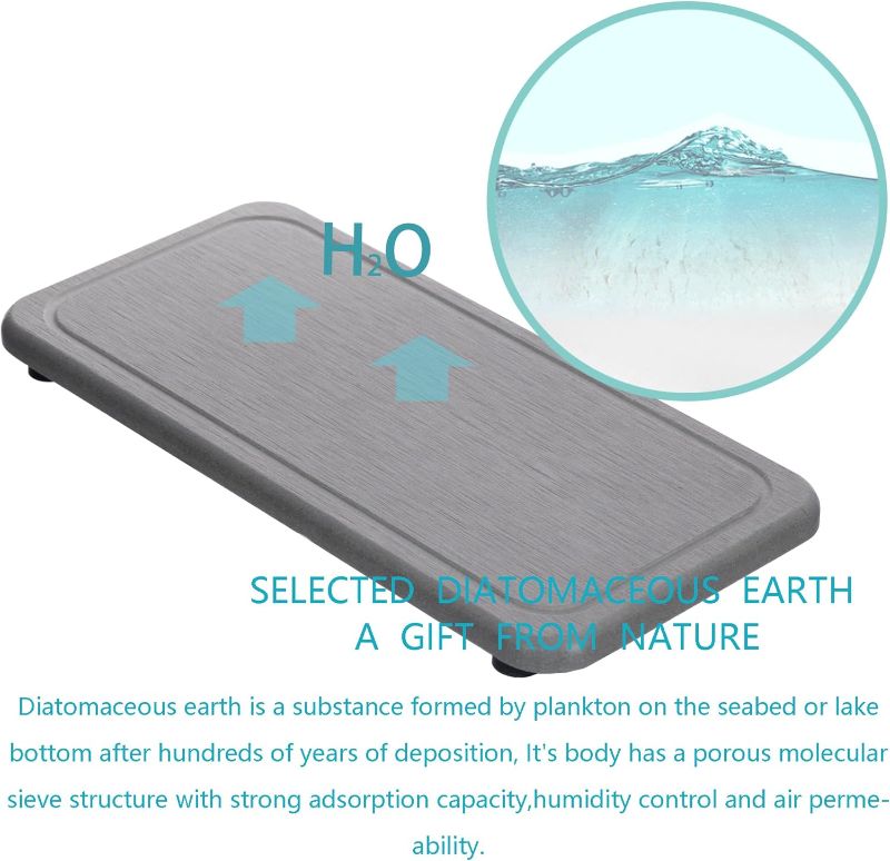 Photo 1 of 2 Pcs Water Absorbing Stone Trays, Kitchen/Bathroom Sink Soap Dish, Diatomite Tray Used for Hand Soap & Cosmetic Bottles in The Modern Home, 4" W x 8.3" L, Gray