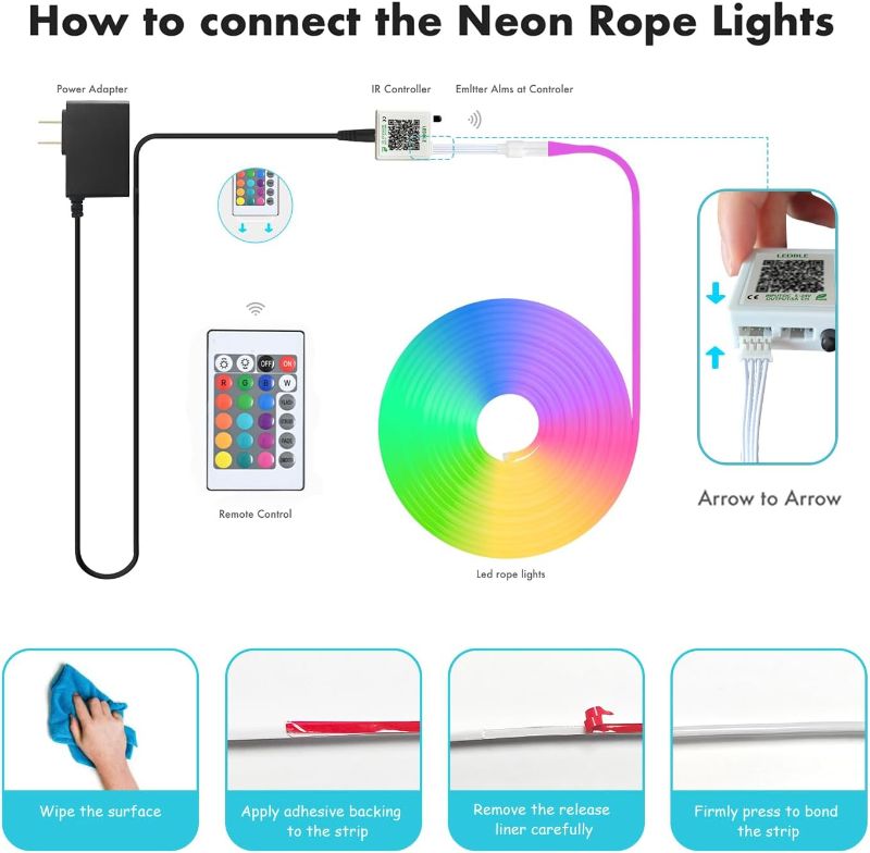 Photo 1 of Neon Rope Lights, 33FT RGB LED Strip Lights, App Control, IR Remote, Outdoor IP67 Waterproof, Music Syncing, Flexible DIY Design for Bedroom, Gaming, Party, Christmas Decor