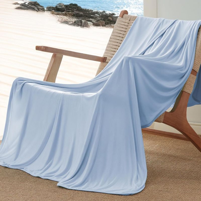 Photo 1 of Bedsure Blue Cooling Blanket for Hot Sleepers - Summer Cold Throw Blanket for Bed, Arc-Chill Lightweight Summer Bedding, Cool Thin Ice Cold Cooled Throws with Rayon Derived from Bamboo, 50x70