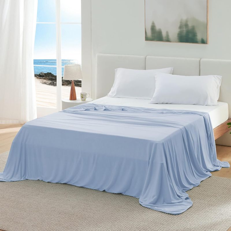 Photo 1 of Bedsure Blue Cooling Blanket for Hot Sleepers - Summer Cold Throw Blanket for Bed, Arc-Chill Lightweight Summer Bedding, Cool Thin Ice Cold Cooled Throws with Rayon Derived from Bamboo, 50x70