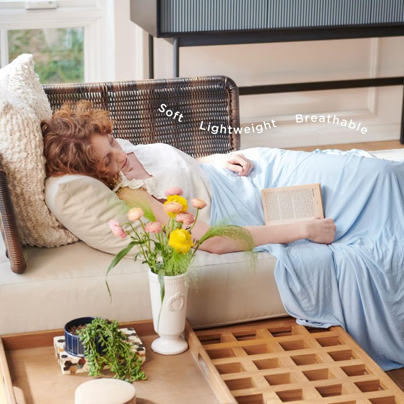 Photo 1 of Bedsure Blue Cooling Blanket for Hot Sleepers - Summer Cold Throw Blanket for Bed, Arc-Chill Lightweight Summer Bedding, Cool Thin Ice Cold Cooled Throws with Rayon Derived from Bamboo, 50x70