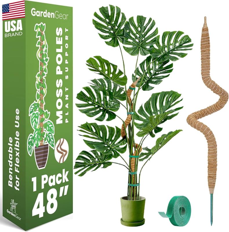 Photo 1 of 48 Inch Bendable Moss Pole Monstera Plant Support for Climbing Indoor Plants - Stakes for Potted Climbers - Tall Sticks Indoor Trellis for Houseplants - Accessories for Monstera Pot