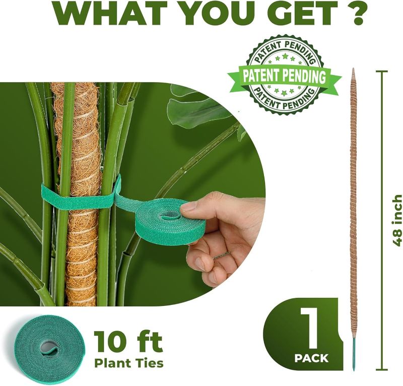 Photo 1 of 48 Inch Bendable Moss Pole Monstera Plant Support for Climbing Indoor Plants - Stakes for Potted Climbers - Tall Sticks Indoor Trellis for Houseplants - Accessories for Monstera Pot