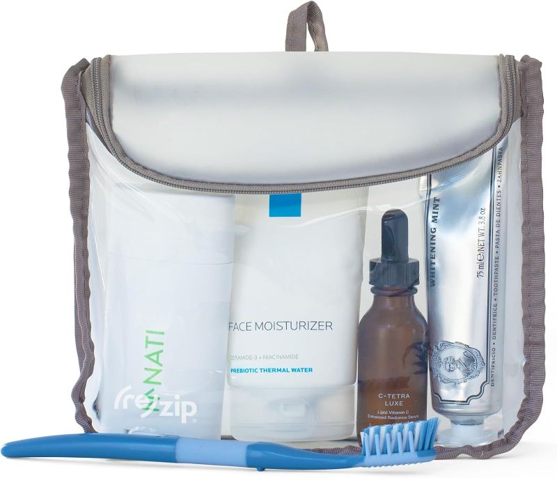 Photo 1 of (re)zip Zippered TSA-Compliant Travel Quart Bag | Zippered, Reusable, Storage Bag for Toiletries, Makeup, Suitcase Organization | BPA-Free, Food Grade, Machine Washable (Clear, Sage Piping)