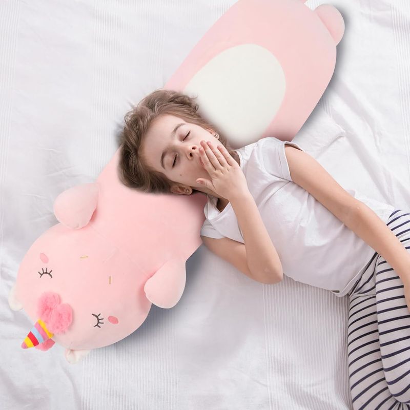Photo 1 of 36” Long Unicorn Plush Body Pillow, Kawaii Cute Pink Unicorn Stuffed Animals, Hugging Squishy Pillow Soft Plushies Toys, Gifts for Girls Boys Kids Birthday Easter