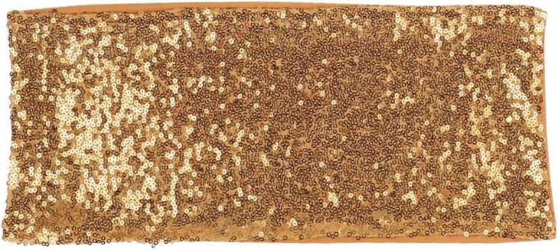Photo 1 of Pack of 10 Stretch Sequin Chair Sashes Chair Bands One-Sided Sequins Decor for Hotel Wedding Reception Party Event Chair Cover Decoration 4"x16" - Gold