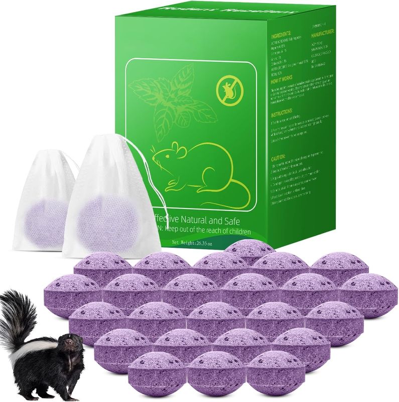 Photo 1 of 24 Pack Natural Skunk Repellent Balls - Peppermint Oil Mice Balls to Repel Rodents, Mice, Rats, Squirrel, Mice Repellent Indoor Outdoor for House Garage Basement RV Car