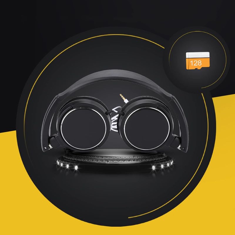 Photo 1 of Foldable Head Mounted Headphone Mini Wired Headset Hands Compact Stereo HiFi Music Headset Support Rotatable Ear Cup Adjustable Headband Support TF Card