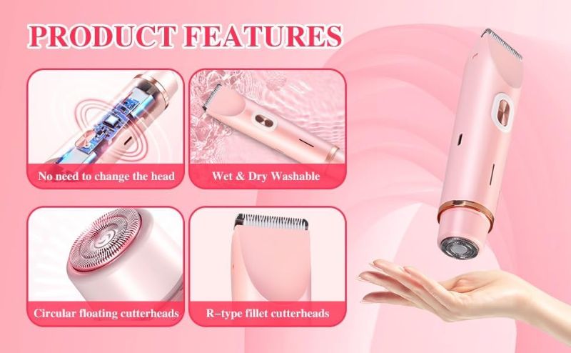 Photo 1 of Glow Aura Womens Shaver, 2025 Upgrade Dual Head Shaver Women,2-in-1 Electric Razor for Womens Legs Underarm Face Pubic Hairs,Head Bikini Trimmer Rechargeable Eletctric for Women (Pink)