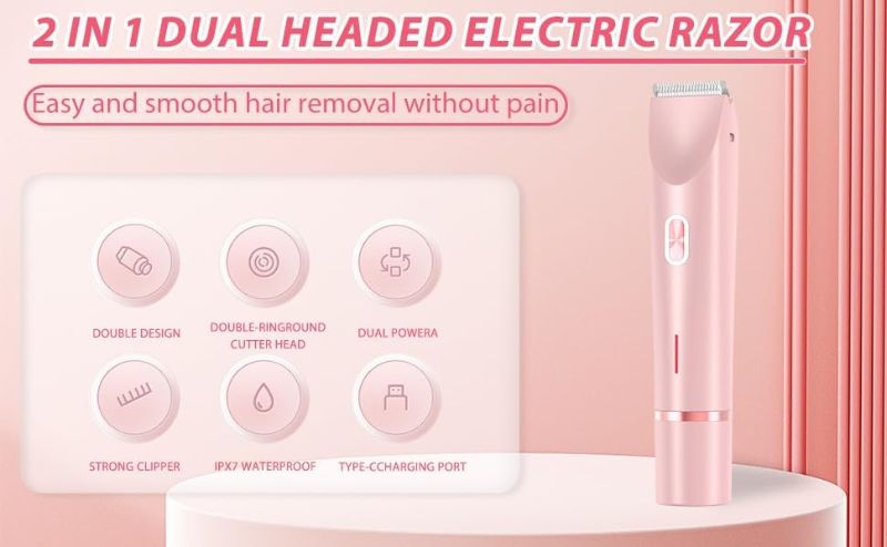 Photo 1 of Glow Aura Womens Shaver, 2025 Upgrade Dual Head Shaver Women,2-in-1 Electric Razor for Womens Legs Underarm Face Pubic Hairs,Head Bikini Trimmer Rechargeable Eletctric for Women (Pink)