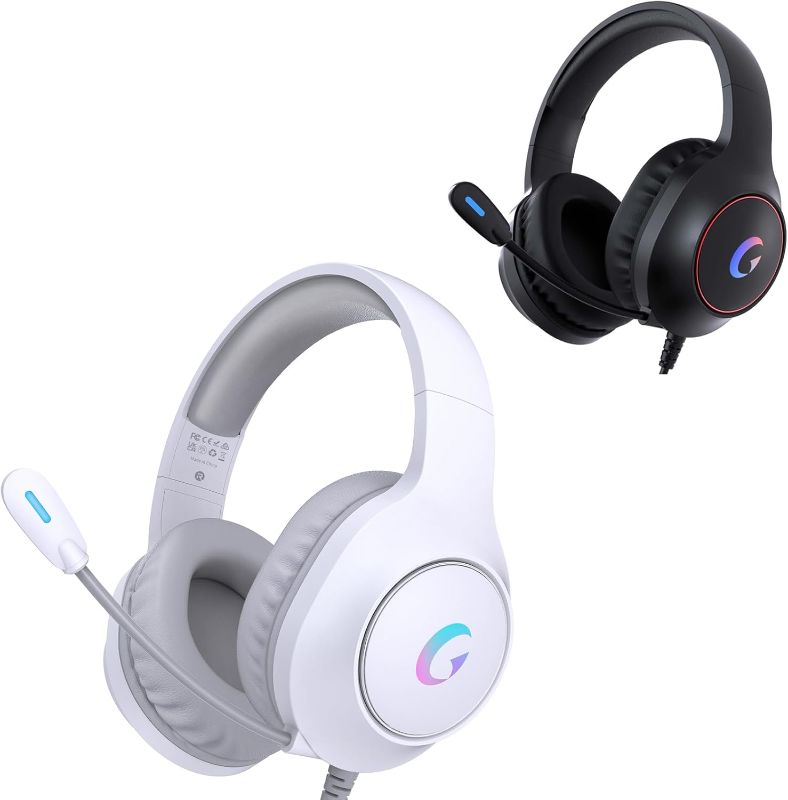 Photo 1 of Gaming Headset CM7002 for PS5, PS4, PC, Mac, Switch, Xbox Series, Surround Sound RGB Gaming Headphones with Noise Canceling Microphone, White + Black